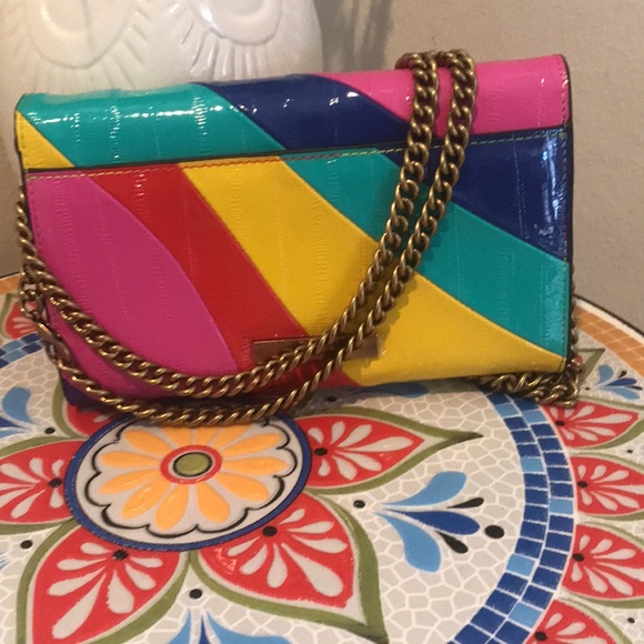 KURT GEIGER LONDON Kensington Multi Color Stripe Chain Wallet - Picture 7 of 13